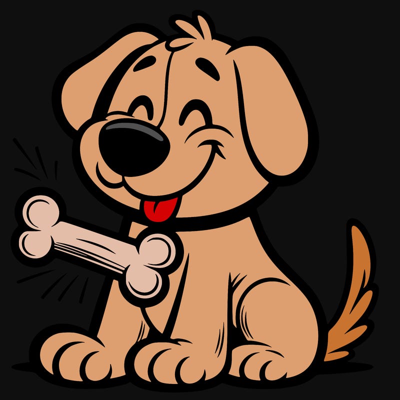 dog with a bone that’s happy
