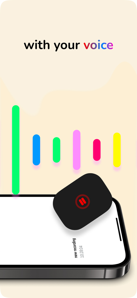 Hear Me Out - Social Audio - A smartphone recording a voice message in the Hear Me Out social audio app with colorful sound waves.