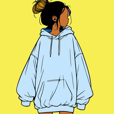 realistic girl with a oversized sweatshirt on and a bun
