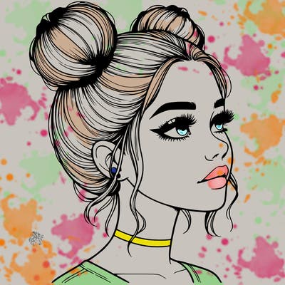 realistic girl with buns on the top of her head