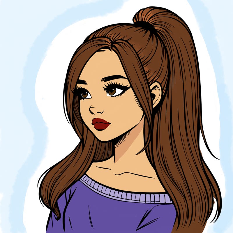 realistic girl with a high ponytail