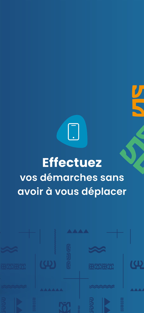 Pantalla de introducción de la aplicación Tatou con un icono de smartphone y texto en francés sobre la realización de trámites administrativos de forma remota