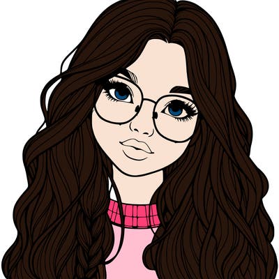 girl with long hair and freckles and glasses realistic