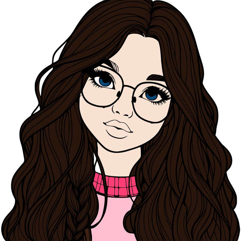 girl with long hair and freckles and glasses realistic