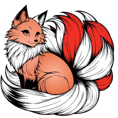 realistic detailed 9 tailed anime fox