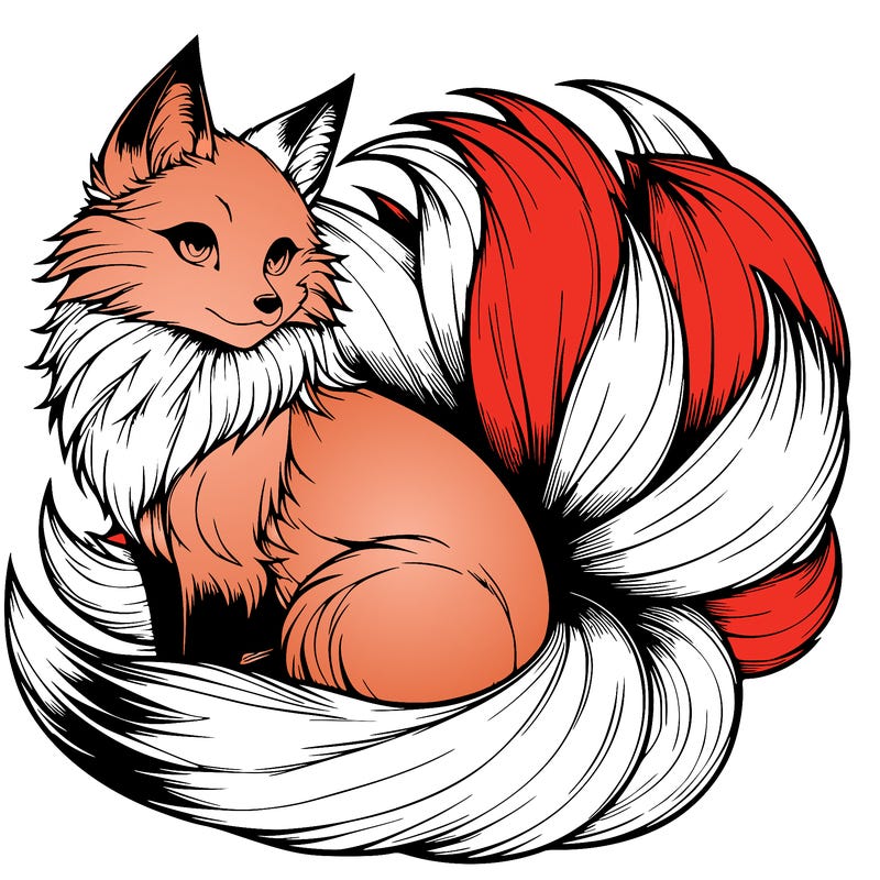 realistic detailed 9 tailed anime fox