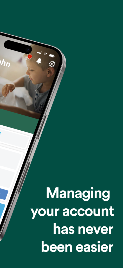 United Utilities: Your Water - A mobile phone displaying the United Utilities app with the text Managing your account has never been easier
