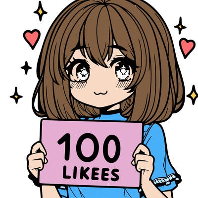 anima girl holding a 100 likes sign in her hand