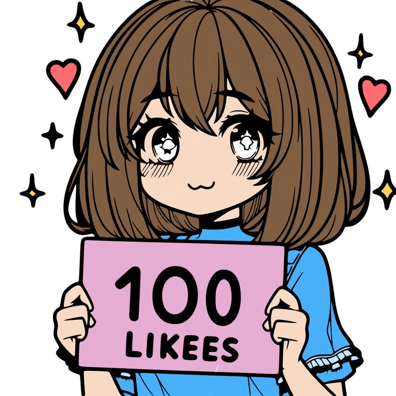 anima girl holding a 100 likes sign in her hand