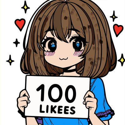 anima girl holding a 100 likes sign in her hand