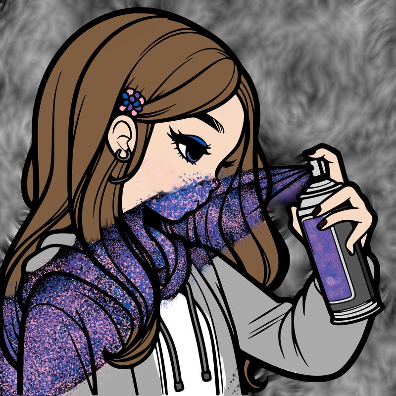 a realistic girl spray painting