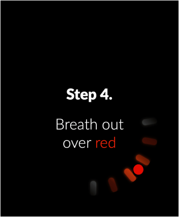 Hertz. - An anxiety treatment. - Screen from the Hertz app with the instruction Breath out over red for biofeedback training