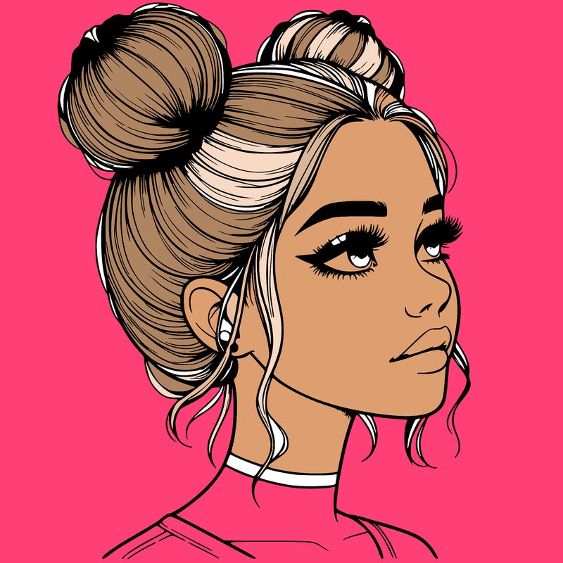 realistic girl with buns on the top of her head