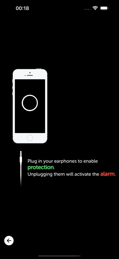 iAntiTheft - Pantalla de configuración del modo auriculares de iAntiTheft mostrando la activación de alarma cuando se desconectan los auriculares