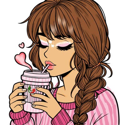realistic girl drinking coffee