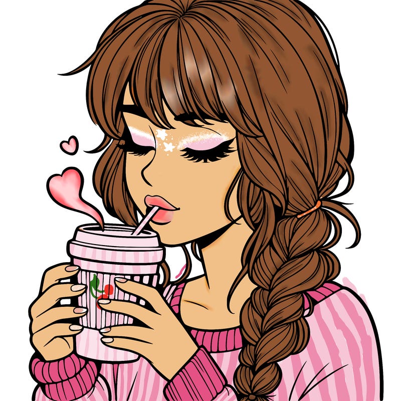 realistic girl drinking coffee