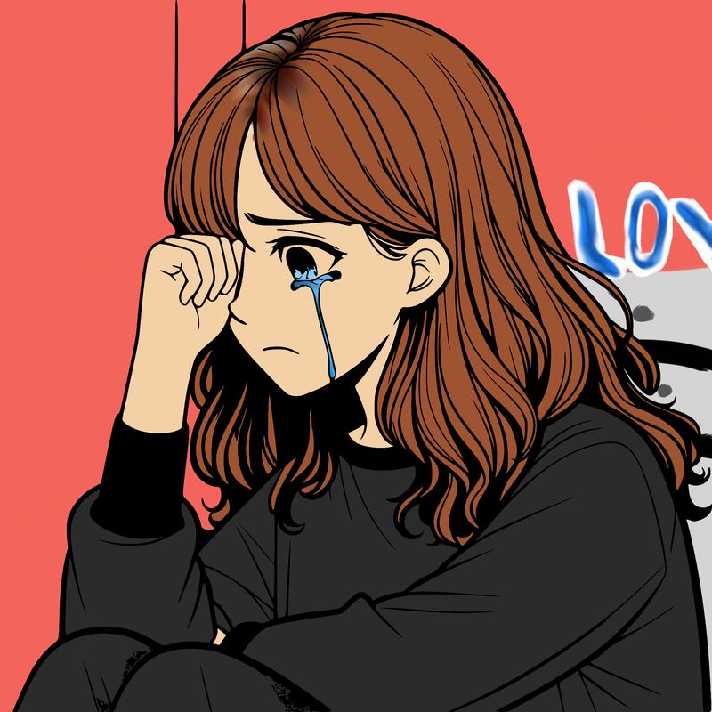 realistic girl crying in a corner