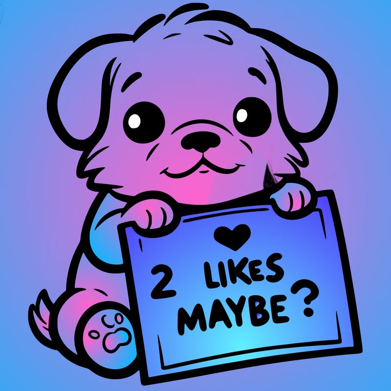a puppy holding a sign that says 2 likes maybe?