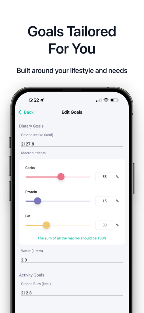 Hint Diet Plan Calorie Counter - Establecimiento de objetivos personalizados de calorías y macronutrientes en la aplicación de dieta Hint
