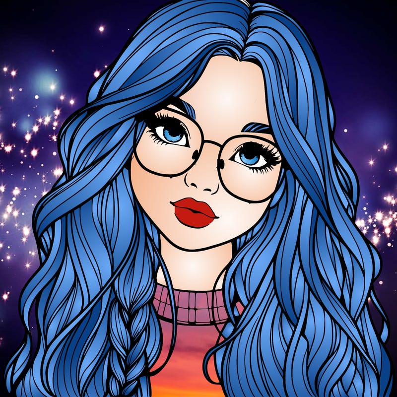 girl with long hair and freckles and glasses realistic