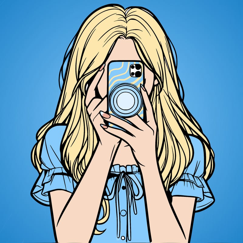 a realistic girl holding her phone taking pictures
