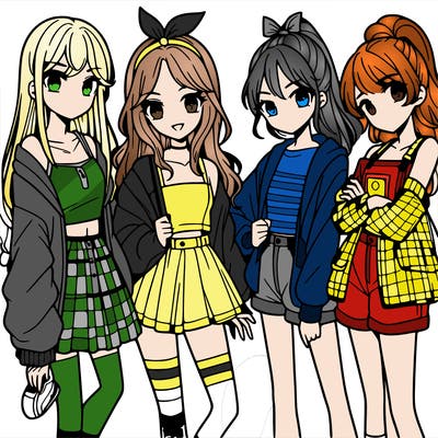 teen manga girls group of 4