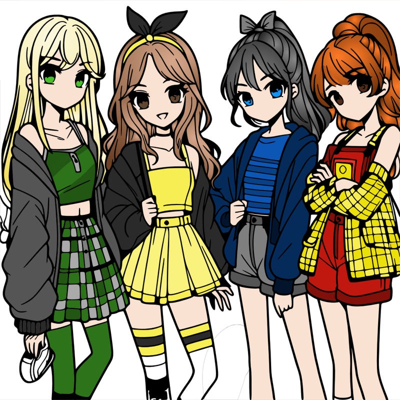 teen manga girls group of 4