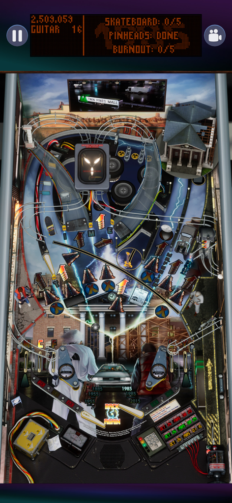 Zen Pinball World - Gameplay of the Back to the Future pinball table in Zen Pinball World featuring the DeLorean and movie characters
