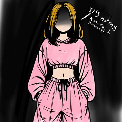 realistic girl faceless with baggy pants and a crop top