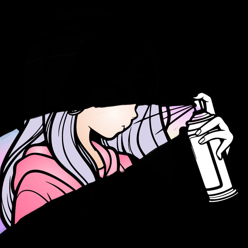 a realistic girl spray painting