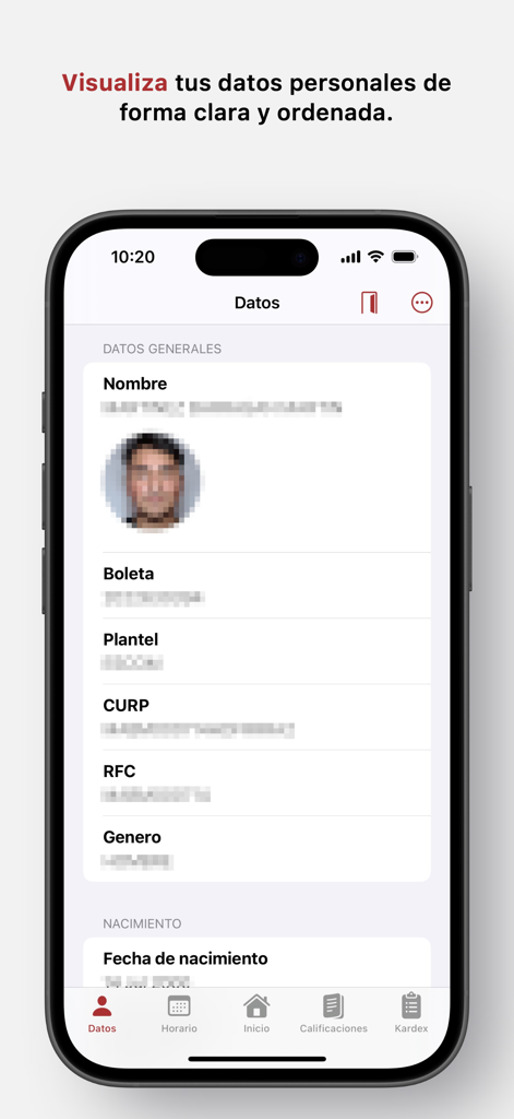 SAES for Studentsモバイルアプリに個人識別データが表示される学生プロフィール画面