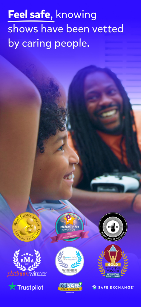 Kidoodle.TV - Safe Streaming™ - Kidoodle TV promotional image highlighting safe vetted content for kids with various industry awards