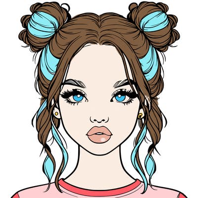 realistic girl with two buns in hair and lips