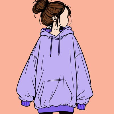 realistic girl with a oversized sweatshirt on and a bun