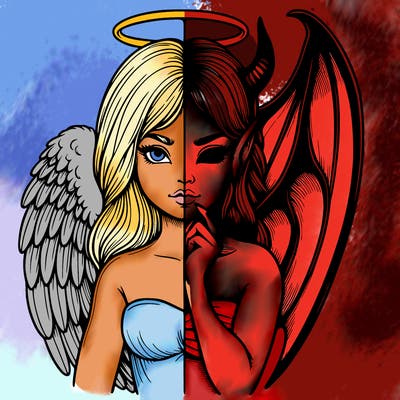 realistic angel half demon