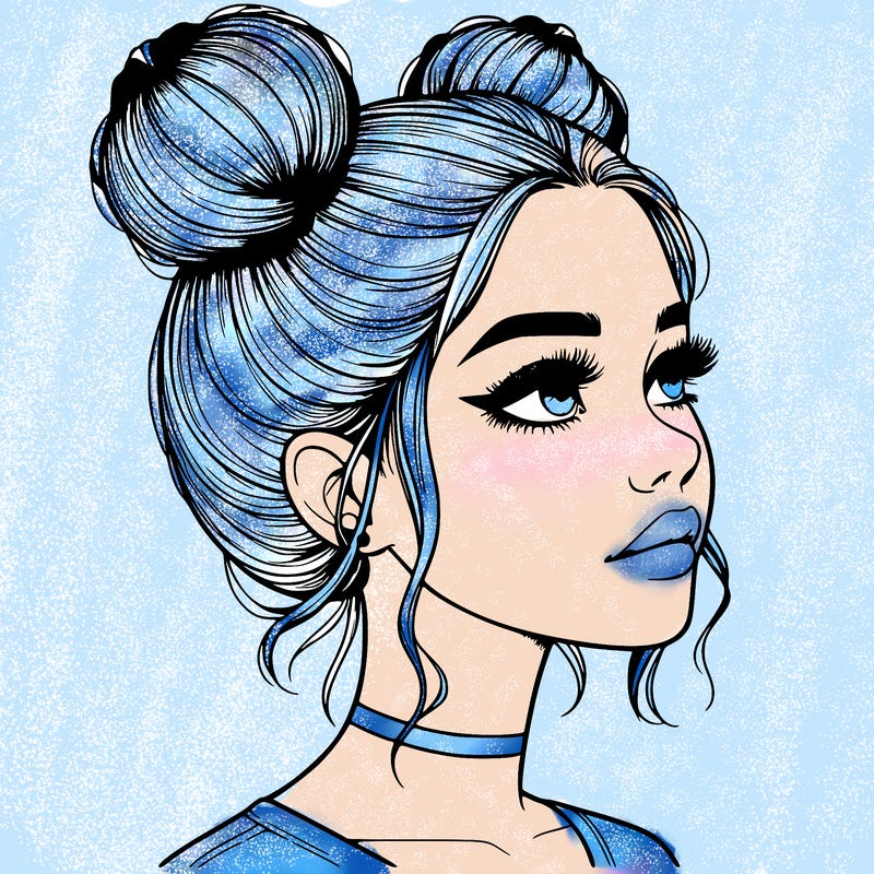 realistic girl with buns on the top of her head