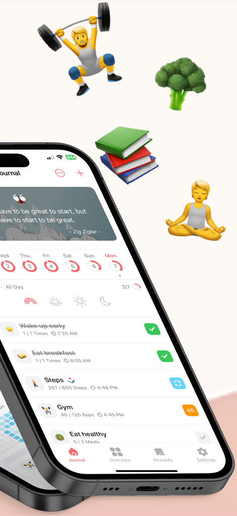 Habit Tracker - HabitPal - HabitPal app interface showing a daily habit checklist with health and productivity icons