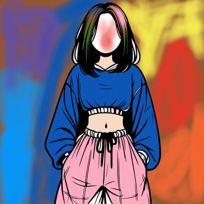realistic girl faceless with baggy pants and a crop top
