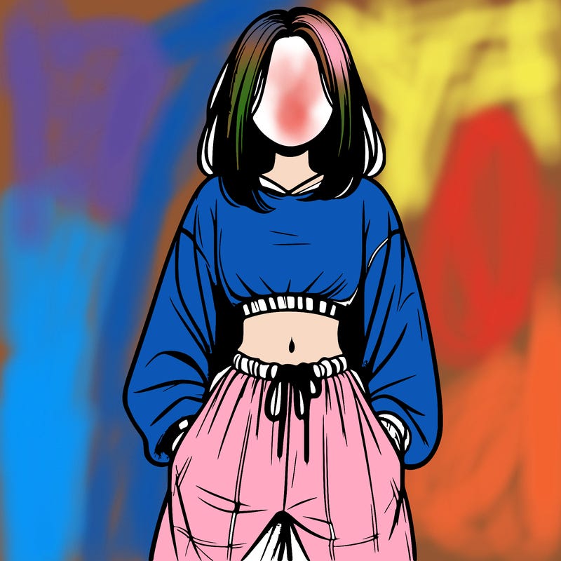 realistic girl faceless with baggy pants and a crop top