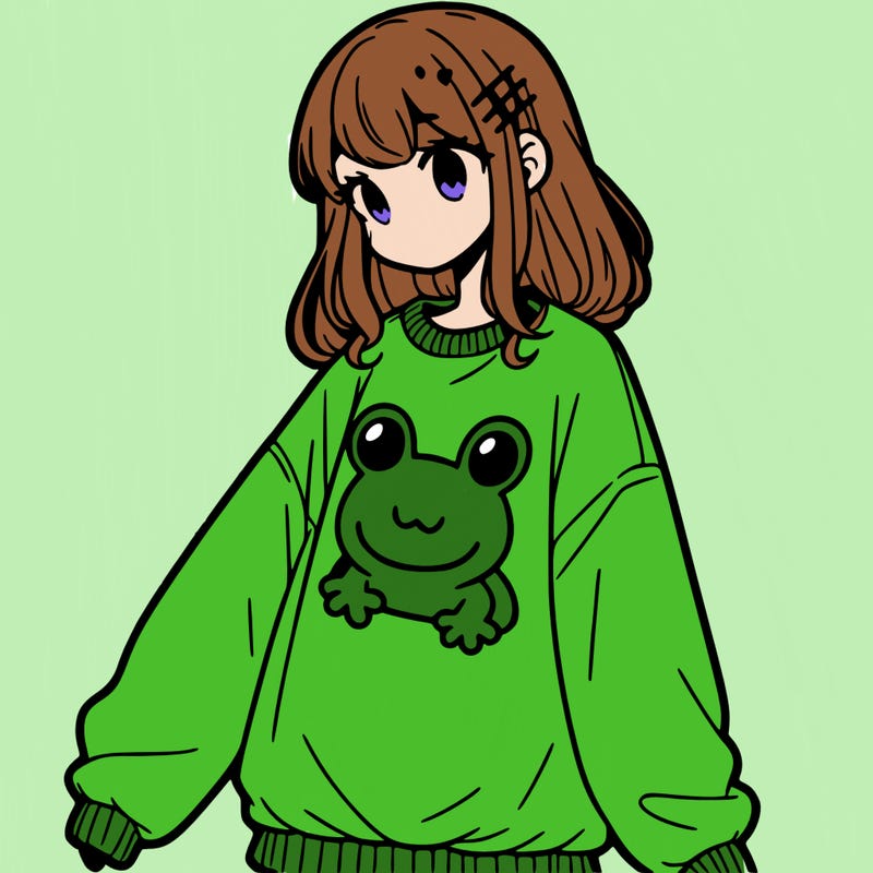 girl wearing frogging sweatshirt