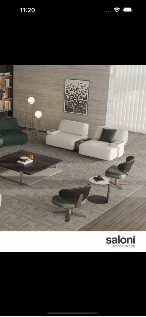 House Beautiful Turkiye - Modern luxury living room interior with contemporary furniture including white lounge chairs and green swivel chairs by Saloni