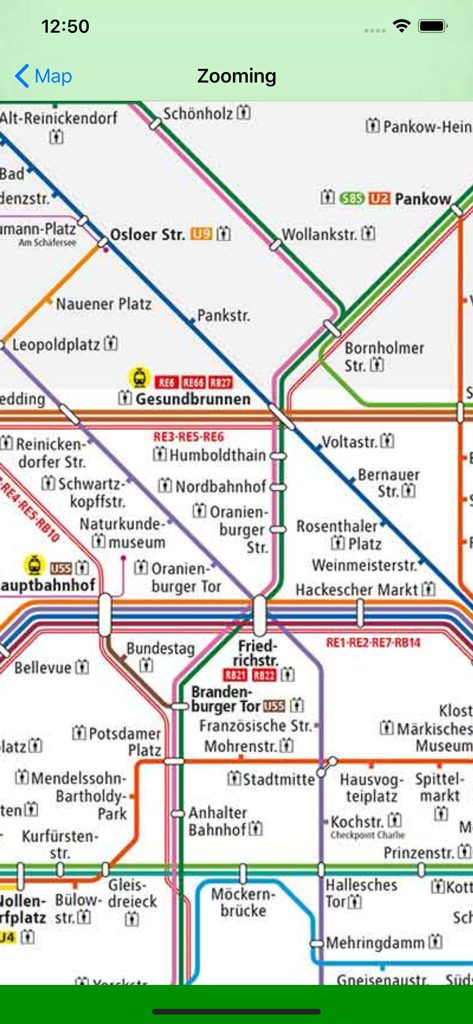 Public transport maps offline - Zoomed in view of a subway map showing stations and lines