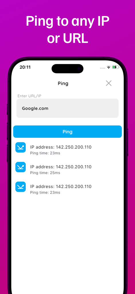 Screen showing a network ping test for Google with latency results in milliseconds
