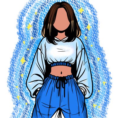 realistic girl faceless with baggy pants and a crop top