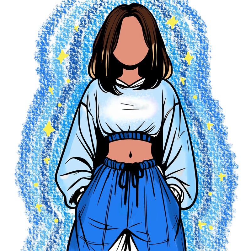 realistic girl faceless with baggy pants and a crop top