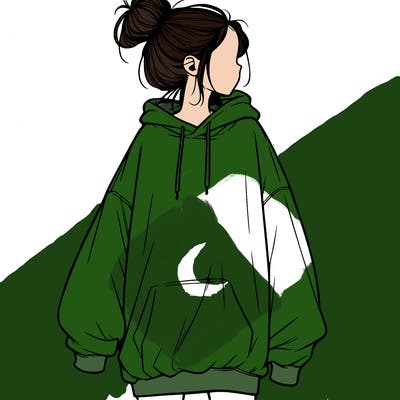 realistic girl with a oversized sweatshirt on and a bun