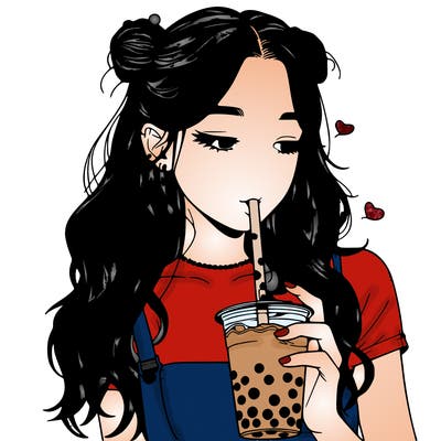 aesthetic realistic girl with boba