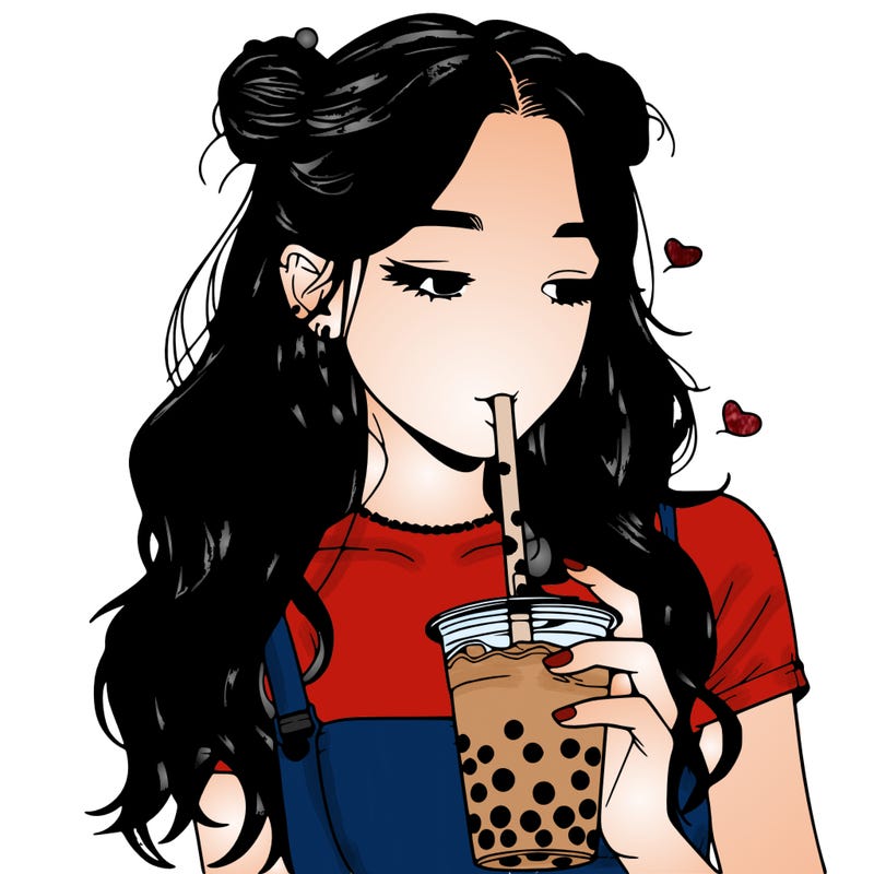 aesthetic realistic girl with boba