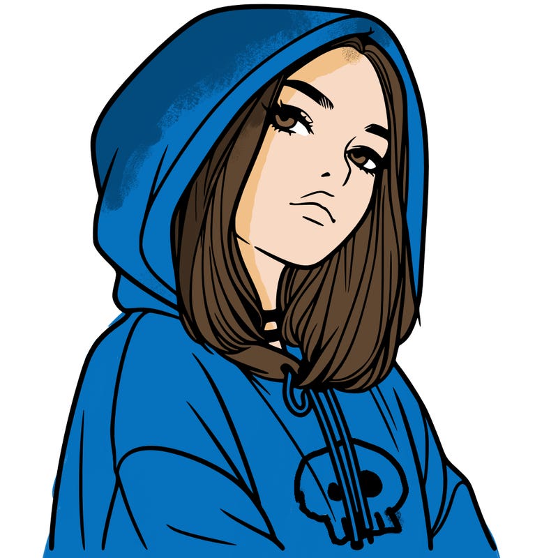 a realistic girl in a hoodie