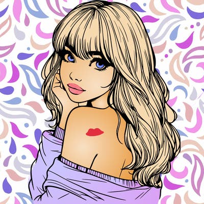 realistic girl with bangs looking over her shoulder